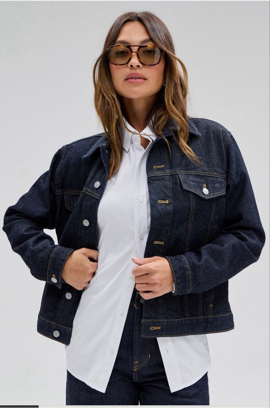 NWT, Fabletics, Rinse-Dark Wash Relaxed Denim Jacket. Size 2X.